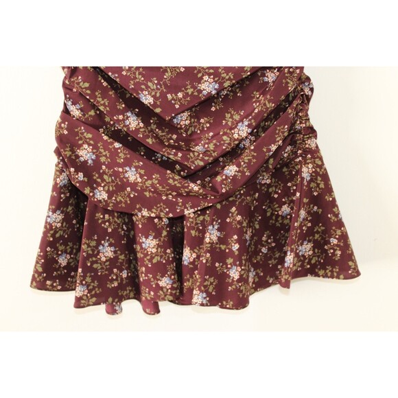 NWT Size 0 Veronica Beard Taras Floral-Print Ruched Silk Mini Skirt Merlot Ruffl - Picture 2 of 8